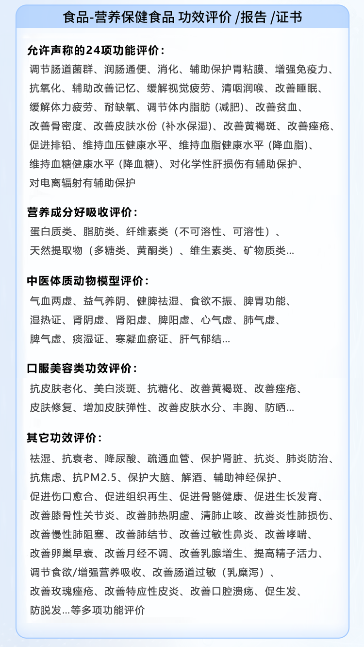 食品/保健食品功效评价报告证书